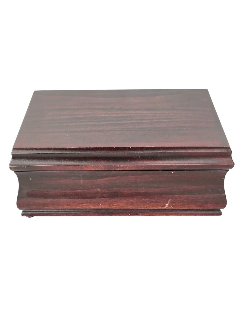 Reed & Barton Wooden Jewelry Box Chest Red Velvet Lined Removable Tray VTG USA